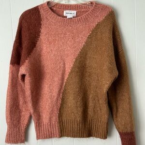 For The Republic Pink and Brown Crew Neck Sweater
